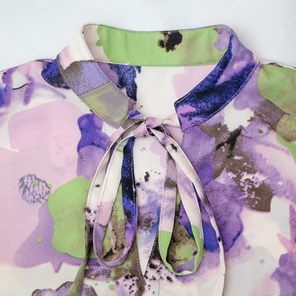 Short Dress – Purple Floral Print – Sleeveless High Collar – Chic Casual Style