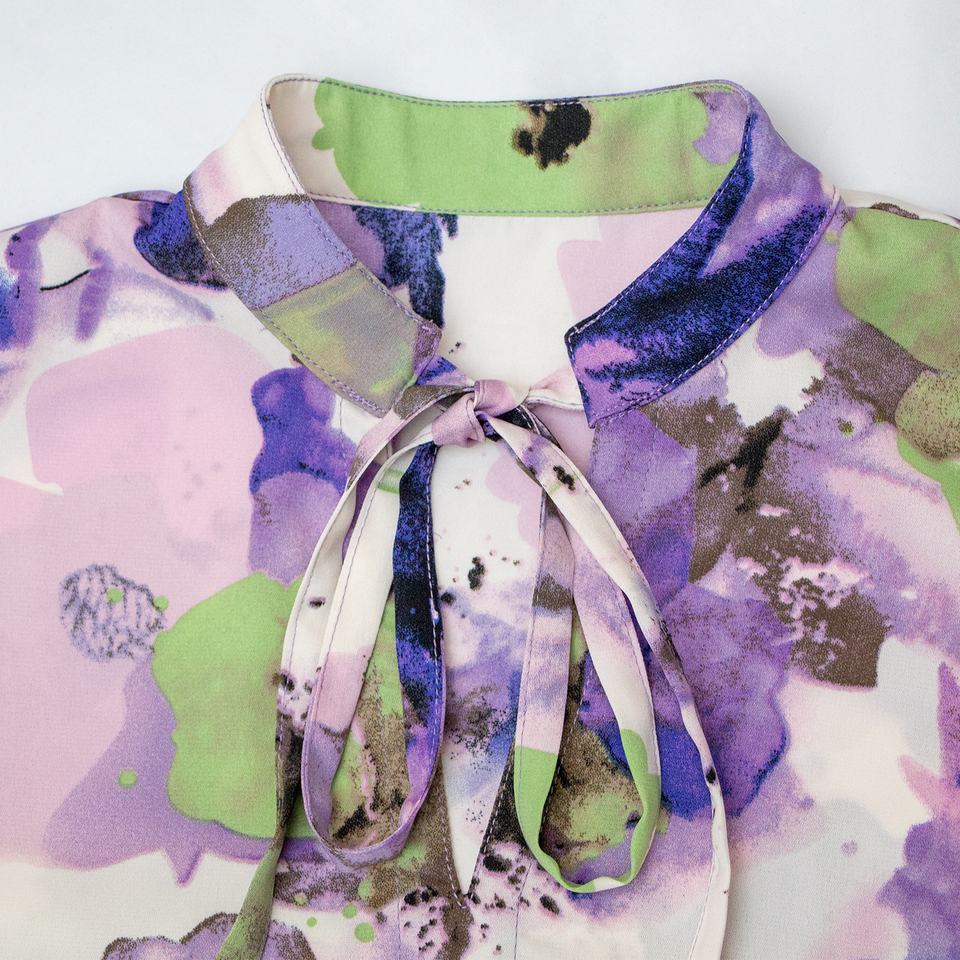Short Dress – Purple Floral Print – Sleeveless High Collar – Chic Casual Style