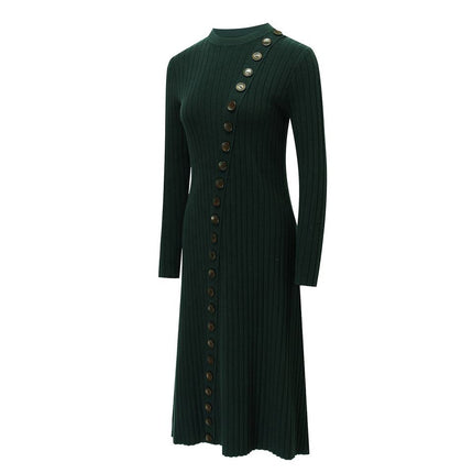 Maxi Dress – Solid Knit Design – Button Detail – Modest Vintage Style