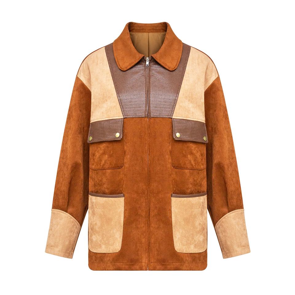 Bomber Jacket – Patchwork Suede – Western Cowboy Style – Vintage Brown Design