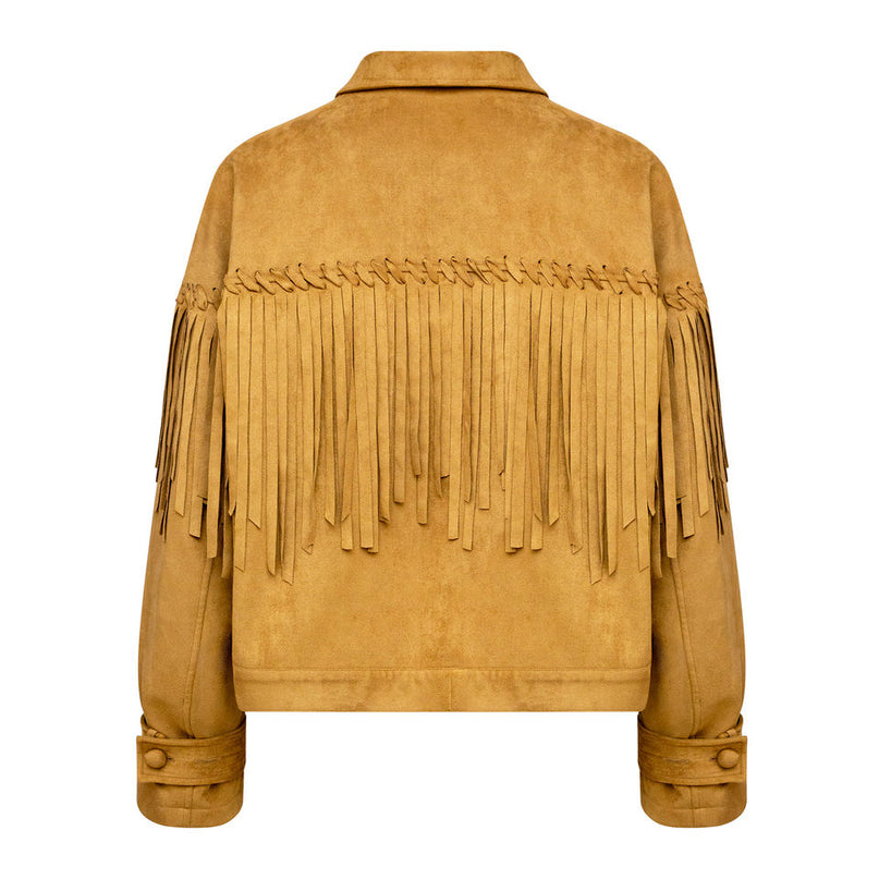 Bomber Jacket – Suede Fringe – Vintage Collar – Trendy Style
