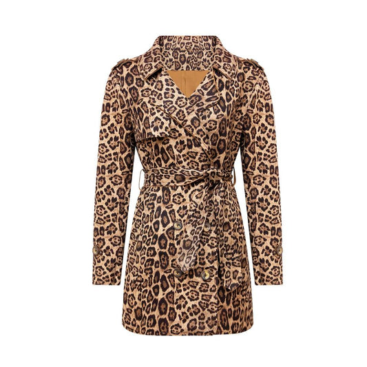 Trenchcoat – Leopard Print Design – Belted Waist – Elegant Winter Style