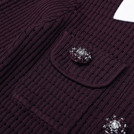 Vivian Van Hoef Contrast-Collar Pointelle Cardigan