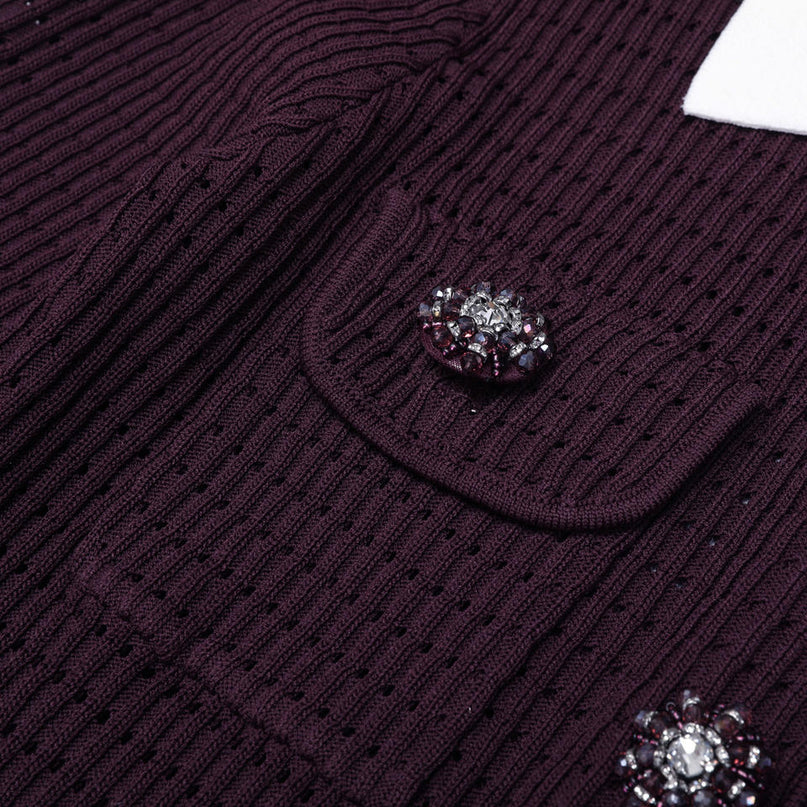 Vivian Van Hoef Contrast-Collar Pointelle Cardigan