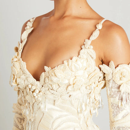 Van Hoef Elena Embroidered Maxi Dress - Floral Appliqués - Fitted Silhouette