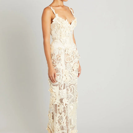 Van Hoef Elena Embroidered Maxi Dress - Floral Appliqués - Fitted Silhouette