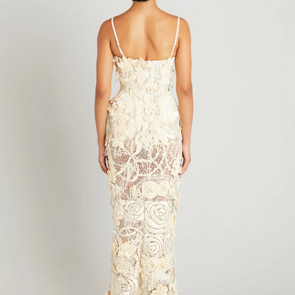Van Hoef Elena Embroidered Maxi Dress - Floral Appliqués - Fitted Silhouette