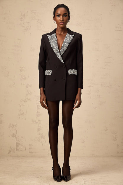 A black blazer adorned with crystal embellishments named Winifred