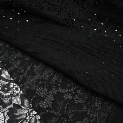 Black off the shoulder mesh dress with florallace fauxpearl details and lace hem size M
