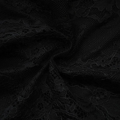 Black offtheshoulder dress with mesh lace pearls and ribbon mini length polyesterelastane blend