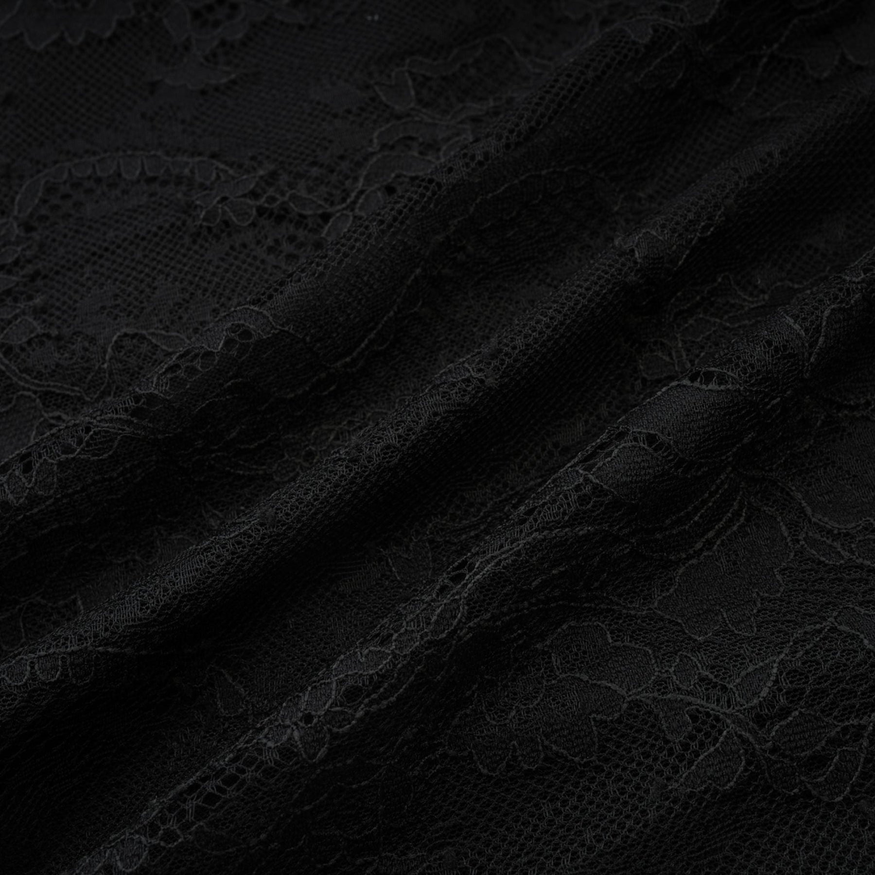 Black offshoulder dress with mesh lace pearls ribbon and lace hem at mini length
