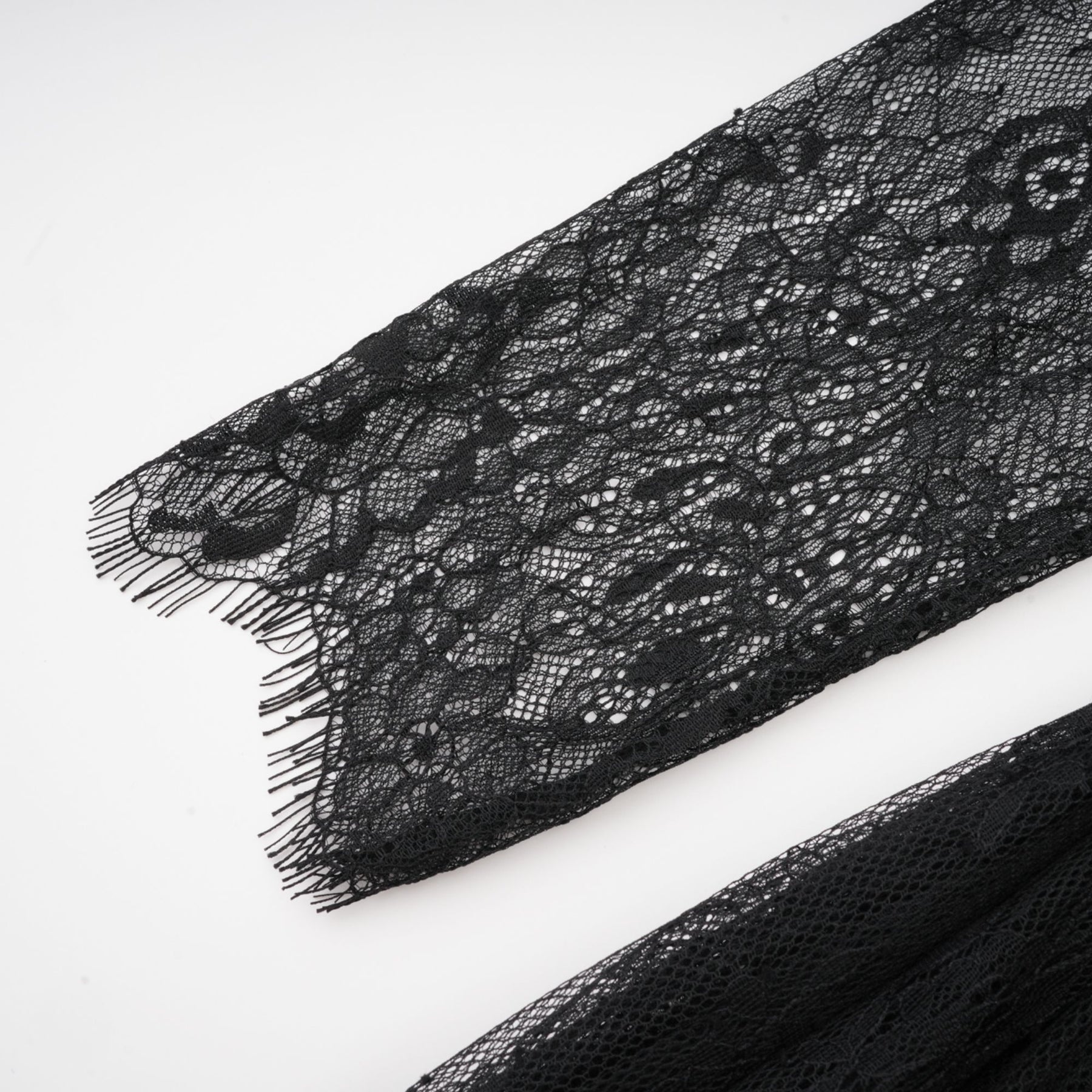 Black oneshoulder dress with lace embroidery long sleeves and side high slit