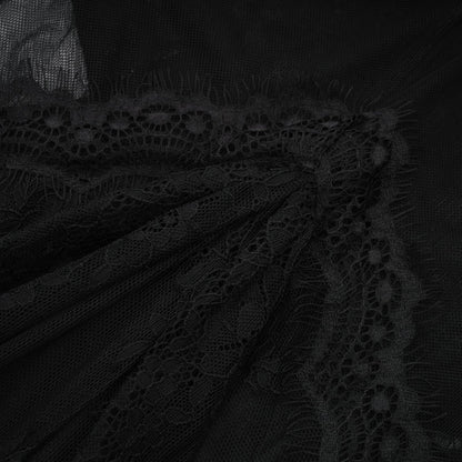 Black lace overlay dress with chic sleeveless cut dazzling crystal embellishment unique crossover design and classic floorlength silhouette