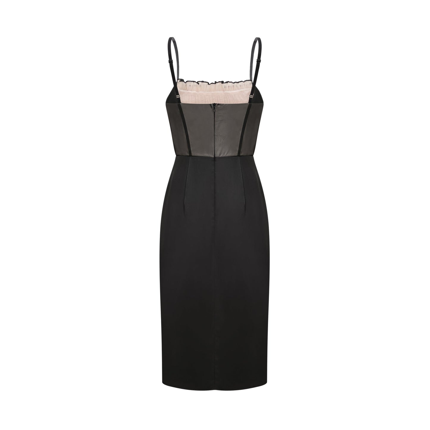 Seductive sleeveless dress with front bowknot feature ruffled detailing and flattering corset style