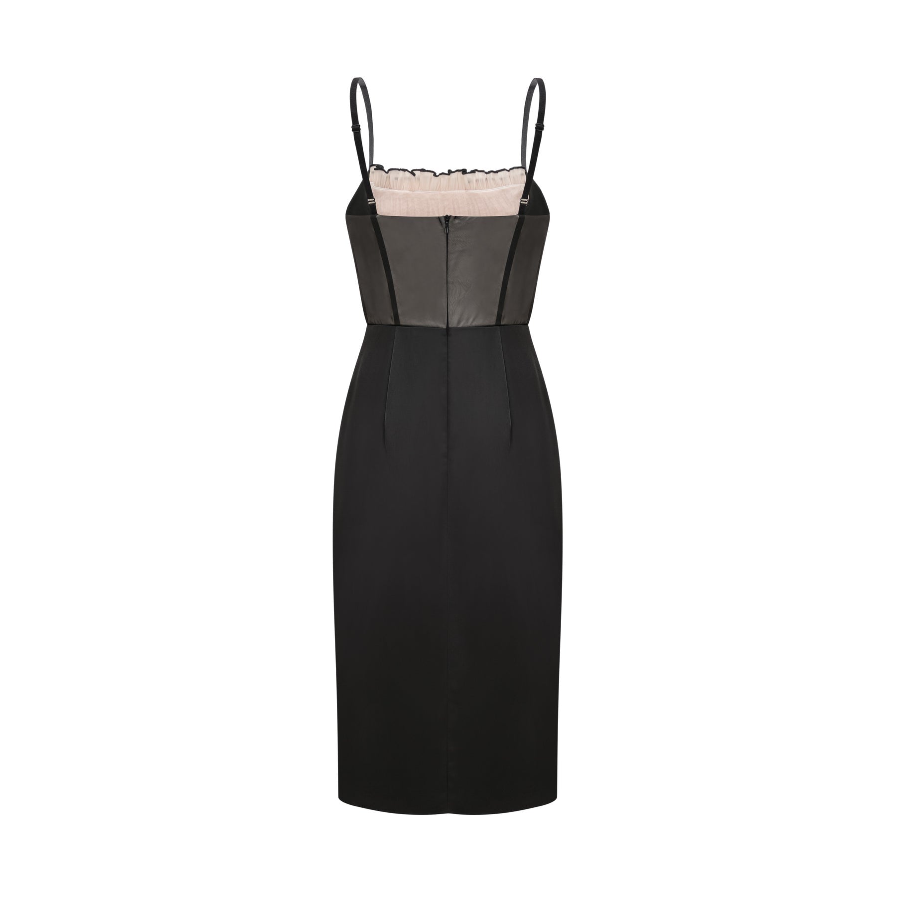 Seductive sleeveless dress with front bowknot feature ruffled detailing and flattering corset style