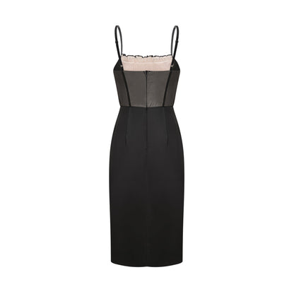 Seductive sleeveless dress with front bowknot feature ruffled detailing and flattering corset style