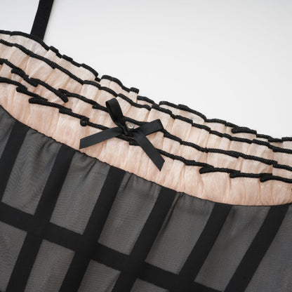 Monochrome midi dress with spaghetti straps stylish corset design front bowknot and front slit