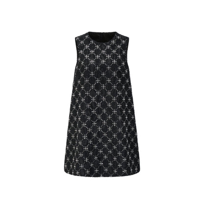Jet Black dress with classic round neckline sleeveless rear hidden zipper embellished with shiny crystals  made of 100% highquality polyester