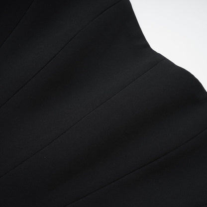 Spaghetti strap black dress with square neckline and draped design mini length rear zip fastening Composed of 80% Polyester 20% Cotton