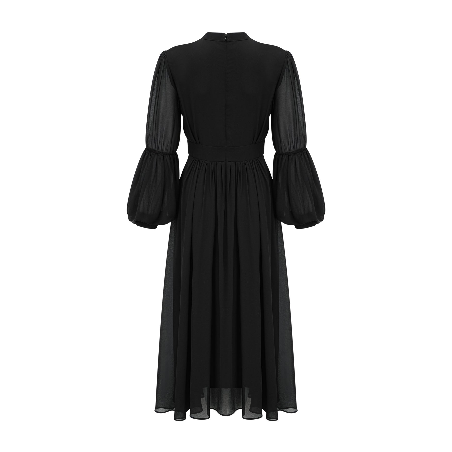 A black pleated midi dress with button front closure and sleeveless design featuring a fitted waist and flared skirt
