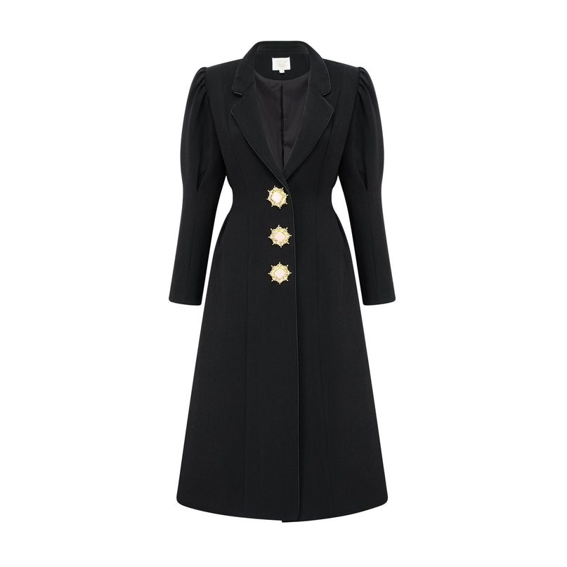 A black single breasted long coat from Aelle
