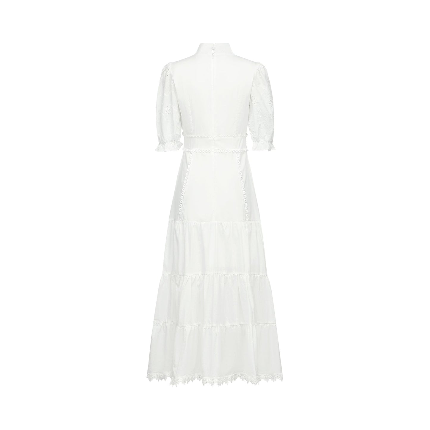 A floral lace midi dress with embroidered flower details