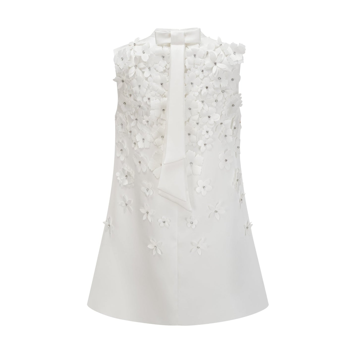 A floral print mini dress with short sleeves and a fitted silhouette featuring a design inspired by faux flowers named Genevieve