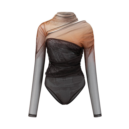 Sleeveless bodysuit in gradient colors with ruched detailing