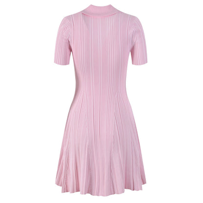 A - Line Polo Dress with Button Detail & Pockets - Pink