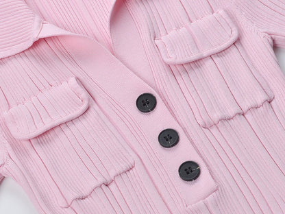 A - Line Polo Dress with Button Detail & Pockets - Pink