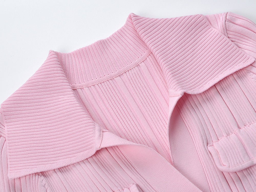 A - Line Polo Dress with Button Detail & Pockets - Pink