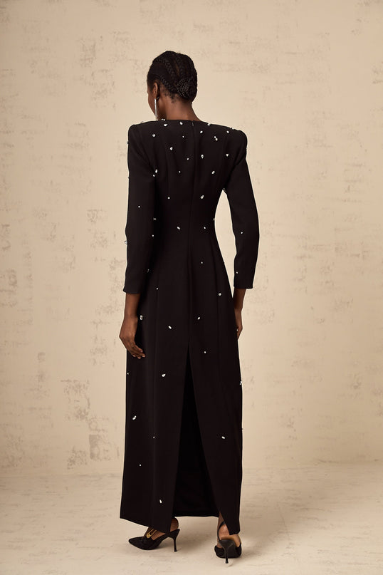 A long black maxi dress with crystal embellishments named Imelda