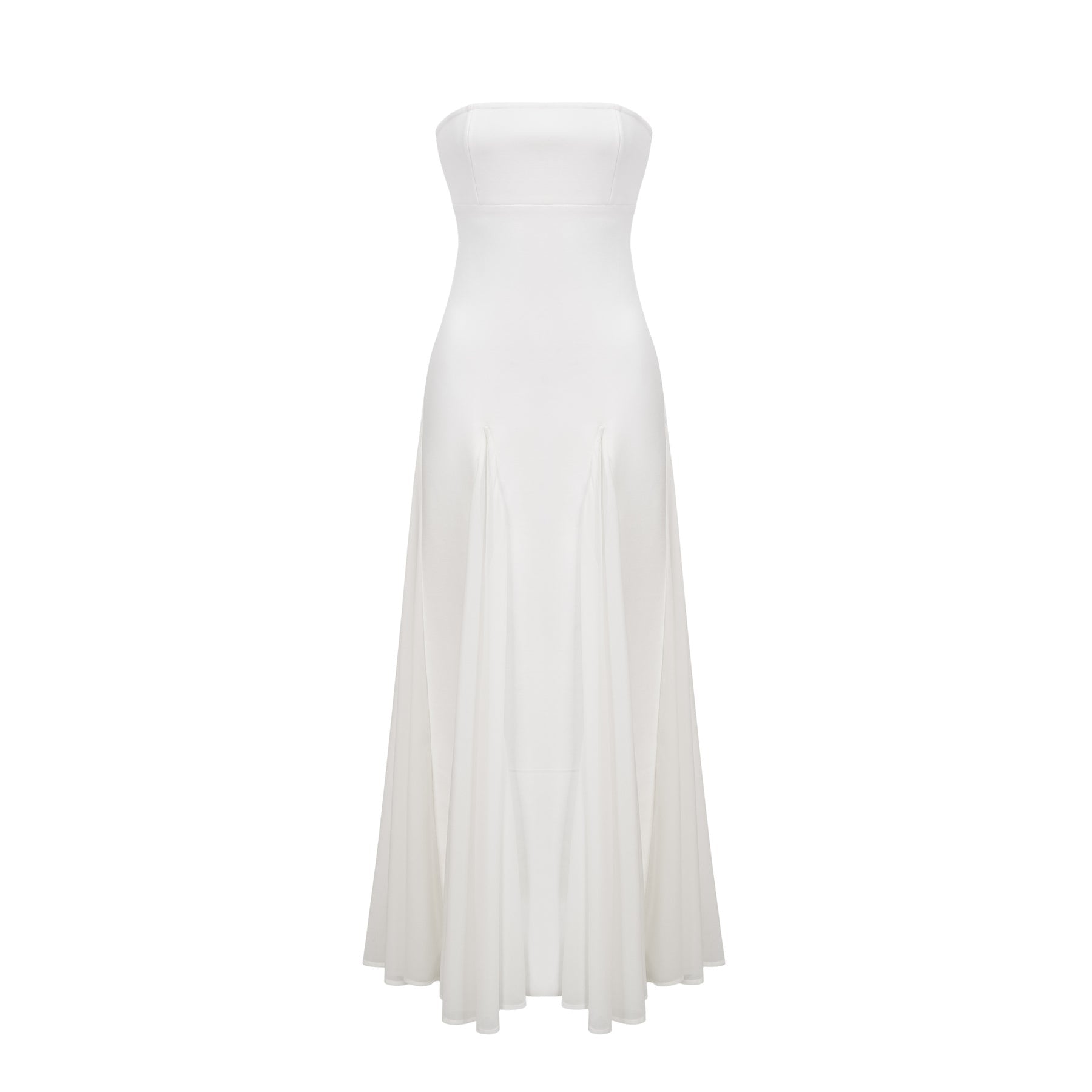 A long white maxi dress with tulle panelling details named Nathalie