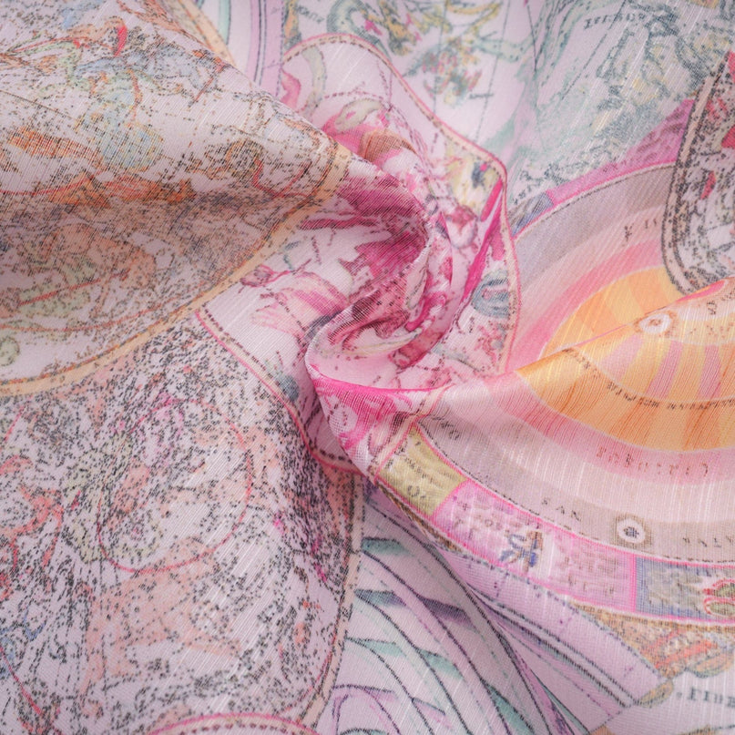 A matching set consisting of a cherry pink shirt and skirt both featuring a pattern print design