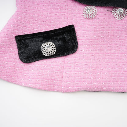 Pink jacket with Vshaped collar front buttons and fitted waist