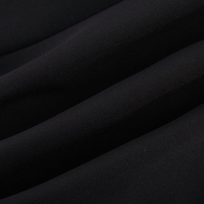 Black dress with fauxflower adornment side zip straight hem thigh length 100% Acetate