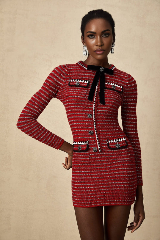 A short knit mini dress with a bow detail named Faustine