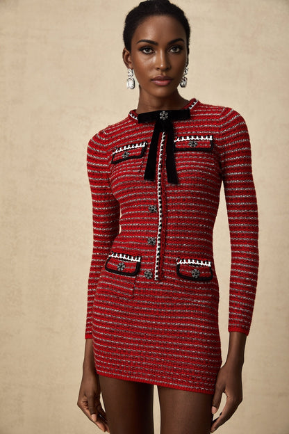 A short knit mini dress with a bow detail named Faustine