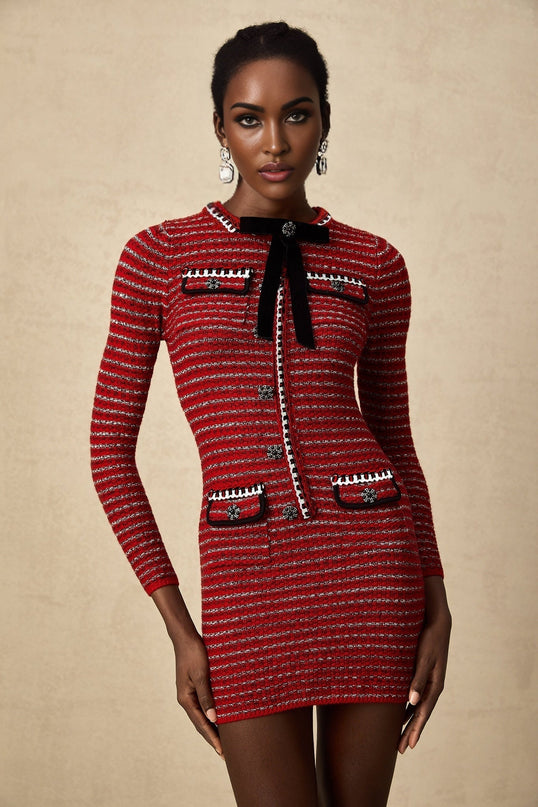 A short knit mini dress with bow details named Faustine