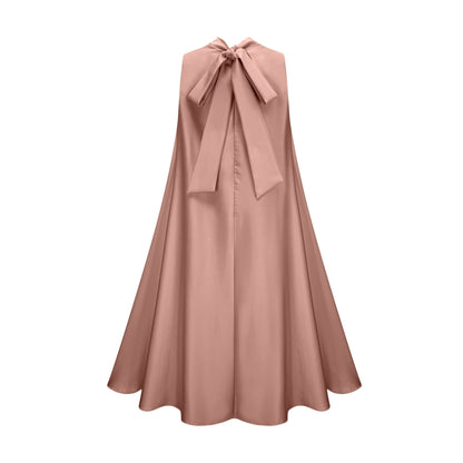 A sleeveless pink midi dress with floral appliques named Emilie