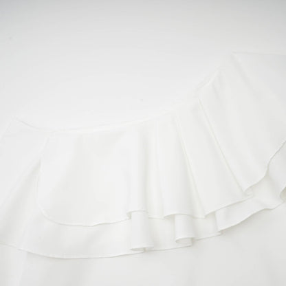 Elegant White Blouse with Puffed Sleeves and Subtle Floral Details