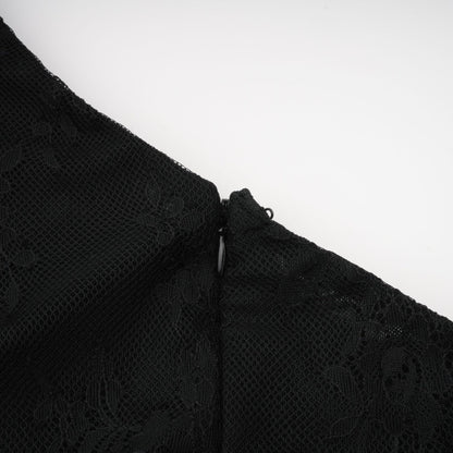 Black one shoulder dress with lace embroidery long sleeves side high slit and asymmetric design