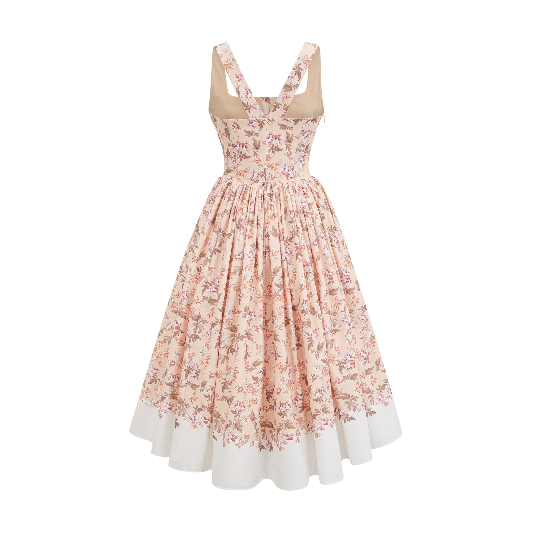 A yellow midi dress with a floral print pattern and button detailing