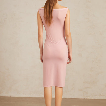 Aada Pink Fitted 3D Petal Midi Dress
