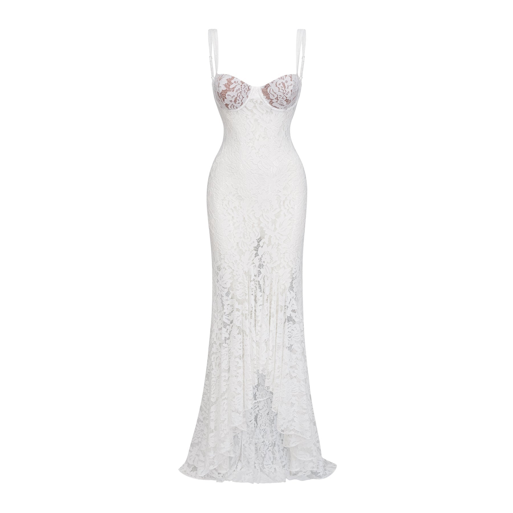 Abbie White Floral Lace Bustier Maxi Dress