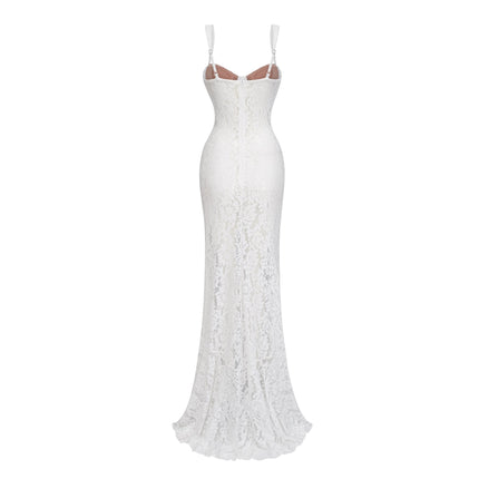 Abbie White Floral Lace Bustier Maxi Dress