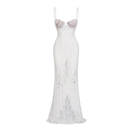 Abbie White Floral Lace Bustier Maxi Dress