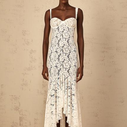 Abbie White Floral Lace Bustier Maxi Dress