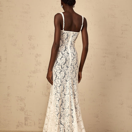 Abbie White Floral Lace Bustier Maxi Dress