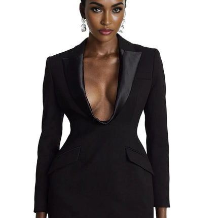Abigail Black Satin Blazer Mini Dress